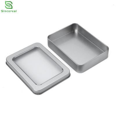 China 0.87inch Edible Grade 4.53 x 3.35 x Custom Printed Large Empty Rectangular Silver Tin Box Window for sale