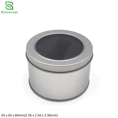 China 180ml Edible Grade 2.56 x 2.56 x 2.36inch Custom Silver Metal Round Cake Tin Box With Window Lid for sale