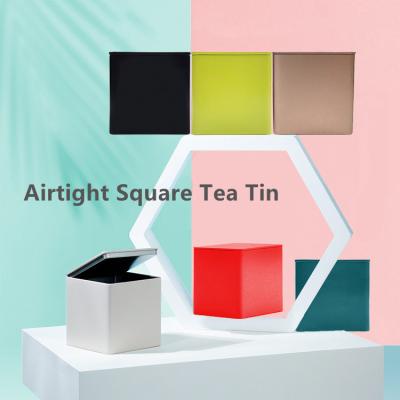 China Wholesale Food Grade Airtight Smell Proof Red Rose Gold /Green/Black/White Square Metal Tea Tin for sale