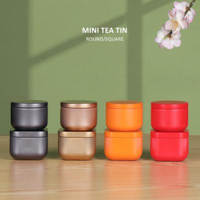 China Food Grade In Stock Mini Round /Square Gray / Airtight Tea Tin Can Red / Orange / Golden Metal Container for sale