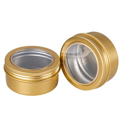 China Food Grade 80ml/g Round Gold Hair Beard Wax Screw Cap Aluminum Tin Can With Clear PVC Window Lid for sale