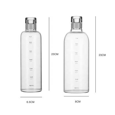 China WITH LID 500/750ml Large Capacity Glass Bottle With Time Marker Cover For Water Drinks Clear Milk Juice Simple Cup Birthday Gift for sale