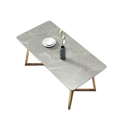 China 2021 Multifunctional Rectangular Luxury Marble Rock Dining Table Gray Home Contemporary Modern Minimalist Dining Table Light Slab Design for sale