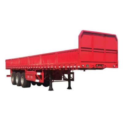 China Truck Trailer 40tons Gooseneck Side Wall Flat Bed Panel Semi Trailer With Side Bars for sale