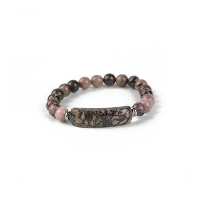 China New Arrival Trendy Design Jewelry 8mm Handmade Natural Rhodonite Stone Beads Elastic Bracelet for sale