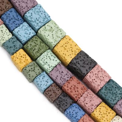 China Beads For Jewelry Making Lava Cube Square Shaped Colorful Design Wholesale Unique Lava Beads For Jewelry Making for sale