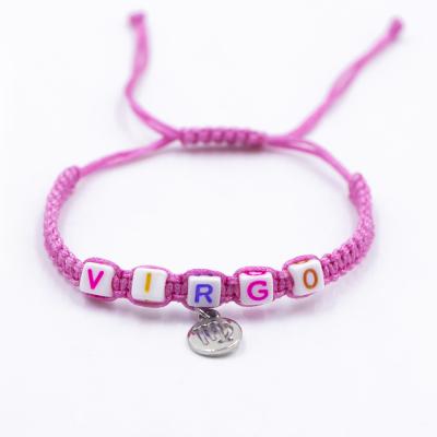 China Lucky Nylon Braided Charms Adjustable Handmade Trendy Pink Virgin Letters Bracelet for sale