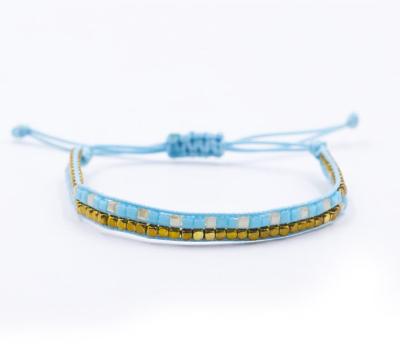 China Fashionable Hot Selling Miyuki Bead Copper Bracelet Mixed Blue Square Crystal Beads Braided Waxed Cord Gold for sale