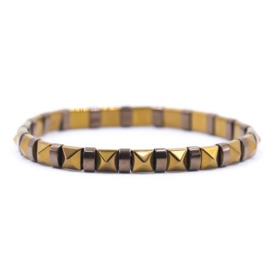 China Trendy gold plated jewelry bracelet 2021 wholesale new design natural hematite bead tile stone bracelet for sale