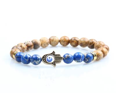 China FASHIONABLE Loose Bead Bracelet Jasper Picture Sale Brass Eyes Charm Bracelet Hamsa Charm Bracelet for sale