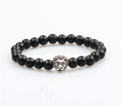 China 2021 FASHIONABLE Hot Selling Natural Stone Black Onyx Bead Bracelet Charm Lion Bracelet Men Accessories for sale