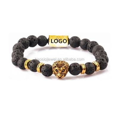 China TRENDY Natural Stone Beads Jewelry Volcanic Lava Logo Lion Bracelet Custom Men for sale