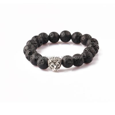 China Cheap Black Rock Lion Bracelet from Lava Stone Beads Volcanic Bracelet new casual/sporty style for men for sale