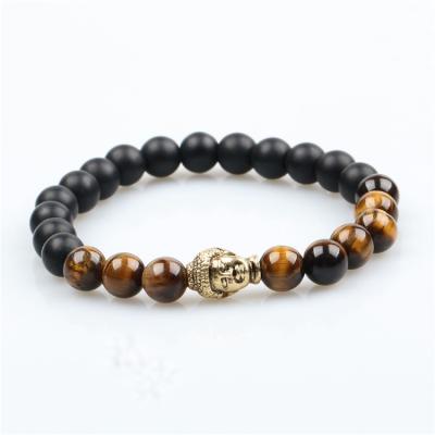 China Mate Black Onyx Stones Mixed Natural Casual/Sporty Brown Tiger Eye Beads Bracelet Jewelry with Gold Buddha Bracelet for sale