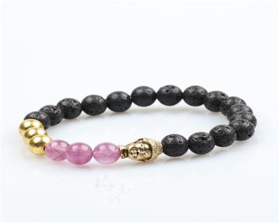 China 2021 TRENDY Natural Gemstone Beads Buddha Head Men's Bracelet 8mm Silver Bead Bracelet for sale