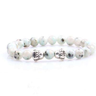 China NEW Style FASHION Handmade Jewelry Kiwi Natural Stone Beads Elastic Buddha Head Charm Bracelet for sale