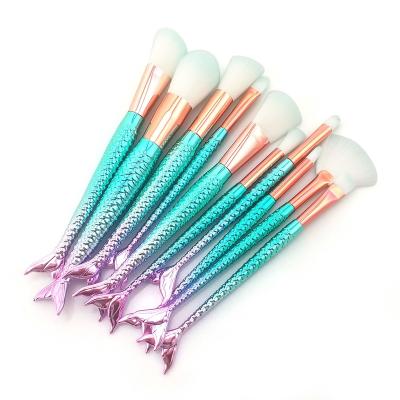 中国 Angular Blush Hot Selling Mermaid 10PCS Wholesale Private Label Makeup Brush Set 販売のため