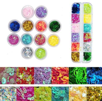 中国 Nail Art Wholesale 12 Grids Nail Art Mixed Color Laser Glitter Bling Special Shaped White Loose Sequins 販売のため