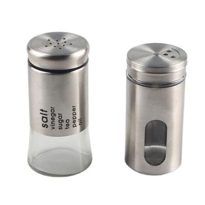 China 3 oz 100ml Microwavable Salt and Pepper Spices and Seasonings Storage Shakers Stainless Steel Glass with Lids and Viewing Window for sale