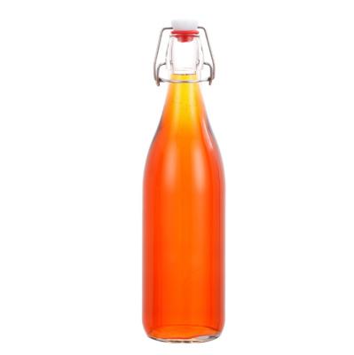 China Wholesale Customized Recyclable 1L Round Clear Classic Swing Top Recycled Glass Bottle With Clip Top Caps for sale