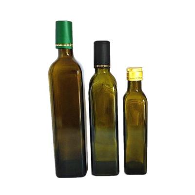 China 250ml 500ml 1000ml food color glass olive oil bottle camellia flaxseed oil bulk dark green oil bottle with sealed lid for sale