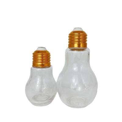 China 50ml 100ml Beverage Milk Juice Glass Bulb Shape Cold Drinks Bottle With Screw Top And Metal Cap for sale