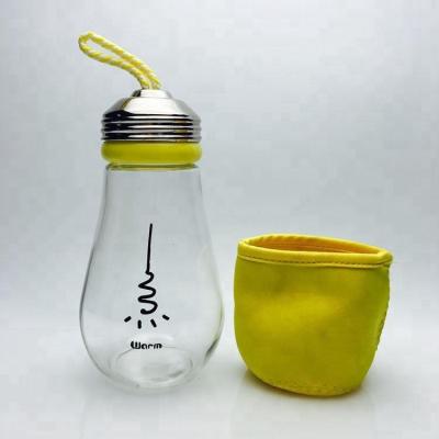 China Eco Friendly Beverage Bulb Shape Glass Water Bottles 450ml 16oz With Custom Logo With Sleeve for sale