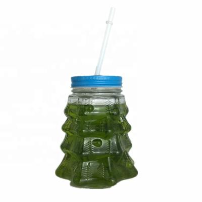 China Beverage Christmas Tree Shaped Glass Jar Juice Mason Drinking Bottle 660ml 20oz for sale