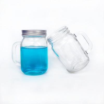 China 250ml square glass food clear storage mason jar for food and drink with handle and lid for sale