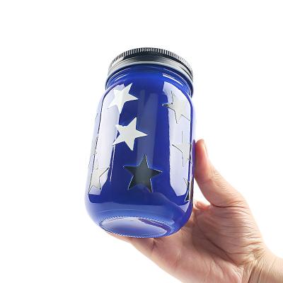 China Reagent Flask with American Independence Day Star Jar Glass Centerpiece String Vase Home Use Holiday Decoration Glass Painting Color and Stripe Mason Jar for sale