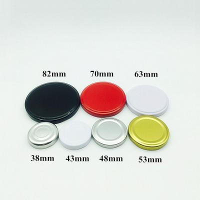 China Child Safe Customize 38mm 43mm 48mm 53mm 58mm 63mm 66mm 70mm 82mm Gold Metal Jar Lids Red Green White Black Printed for sale