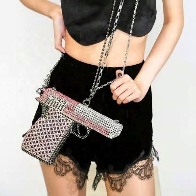 China Sparkly GENUINE LEATHER Diamond Gun Cross Body Drip Rhinestone Clutch Sellers Clutch Purse Gift for Party Dinner Evening Clutch Bags for sale