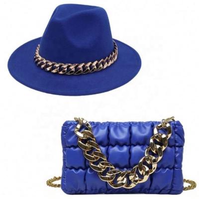 China New Fashion Fashion Matching Fedora Ladies Women Hand Bags Chain Purse And Hat Set Handbags For Luxury Women for sale