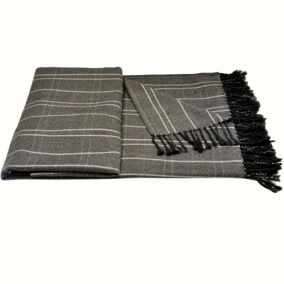 China PHOENIX Safety Blanket 100% Mercerized Stripe Blanket Luxury Woven Turkish Manufacture By BLUE Merino Wool Washable Anti-pilling for sale