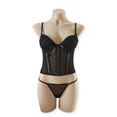 China Black QUICK DRY Backless Geometric Lace Bra Factory Supply Cf Hook And Eye Pump Cup Bustier Wide Lace Up Set for sale