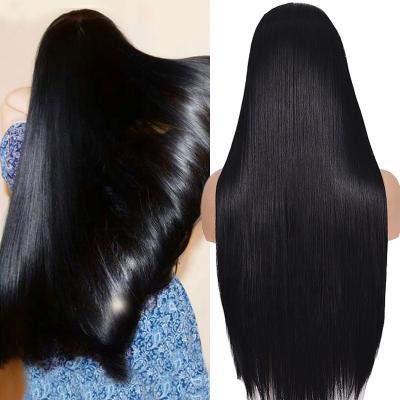 China Unprocessed Curly Natural Straight Virgin Brazilian Long Cuticle Aligned Lace Front Human Hair Wig Wholesale 40 Inch Full Hair Wig for sale