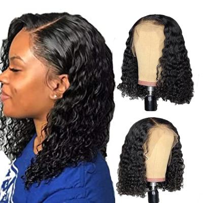 China Kinky Curl AFL Pre Plucked Deep Wave 13x4 HD Transparent Swiss Lace Front Full Lace Bob Wig Short Curly Human Hair for sale