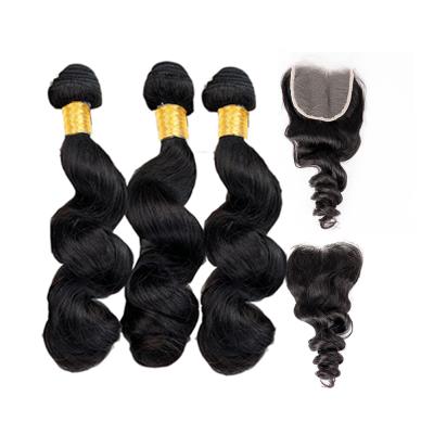 China Strengthen Anforlin Virgin Brizalian Weft Raw Cuticle Aligned Hair Extension Vendor 4x4 5x5 hd Lace Up Deep Loose Wave Bundles With Closure for sale