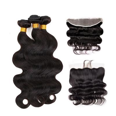 China Strengthen AFL 13x6 HD Bodywave Brazilian 100%Virgin Hair Bundles Transparent Lace Weft Frontal Wig Raw Hair Bundles With Lace Closure for sale