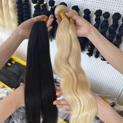 China Strengthen Blonde 613 Virgin Hair Bundles Wholesale Brazilian Raw Drawn Hair Extension Hair Wigs Double 12a Weft With Headband for sale