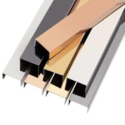 China Modern hot sales metal tile accessories Rose Gold Stainless Steel flexible metal edge trim U-shaped trim for sale