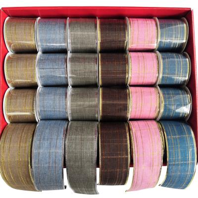 China POLYESTER Wholesale 6.3Cm Width Wired Gift Christmas Theme Ribbon In Plaid Pattern for sale