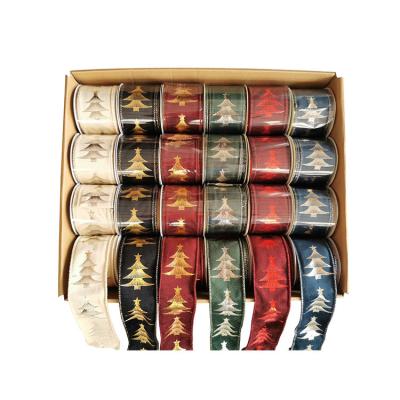 China POLYESTER Wholesale 6.3Cm Width Wired Christmas Gift Ribbon Roll In Plaid Pattern for sale