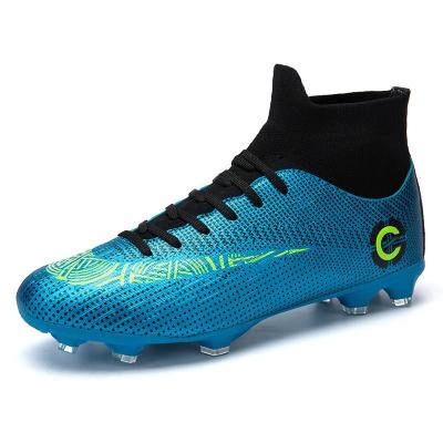 China Fashion\comfortable\durable football boots outdoor soccer shoes men's football futsal pvc lawn football sneakers high top non-slip shoes in summer and winter for sale