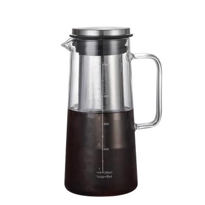 China 1000ml Viable Glass Borosilicate Glass Pitcher Cold Brew Coffee Maker Ice Tea Brewer with Stainless Steel Mesh Filter for sale