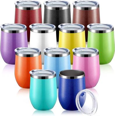 China Sustainable 12oz Insulated Wine Tumbler With Lid Double Wall Vacuum Insulated Stainless Steel Wine Glass Coffee Mug Tumbler Cup for sale