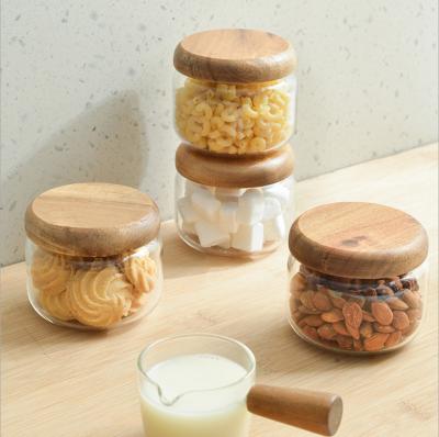 China CLASSIC Glass Storage Container Jars with Clear Acacia Airtight Lid Borosilicate Glass Canister Kitchen Food Storage Canister for sale