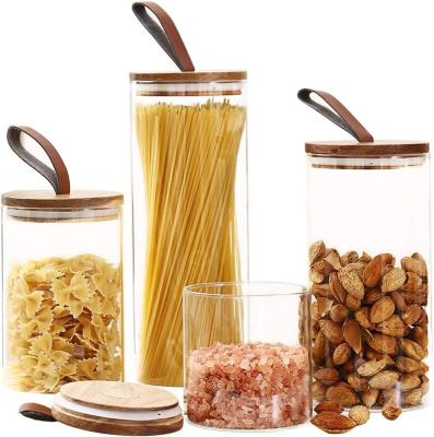 China CLASSIC Borosilicate Glass Kitchen Container Canisters with Acacia Wood Airtight Lid and Handle for sale