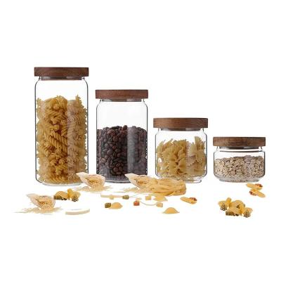 China CLASSIC Glass Canisters For Kitchen Glass Storage Jars With Airtight Acacia Wood Lid Stackable Clear Glass Food Storage Containers for sale