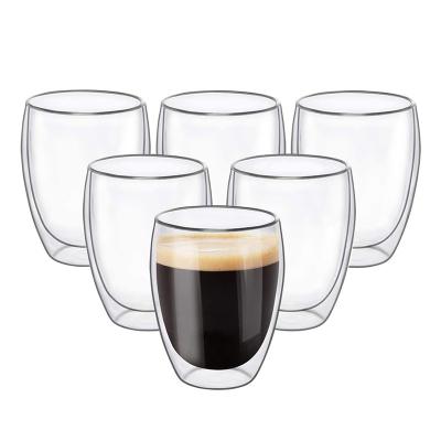 China Sustainable 12oz Double Wall Glass Coffee Mugs Glass Mugs For Hot Drinks Thermal Insulated Borosilicate Glass Mugs for sale